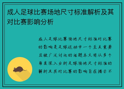 成人足球比赛场地尺寸标准解析及其对比赛影响分析