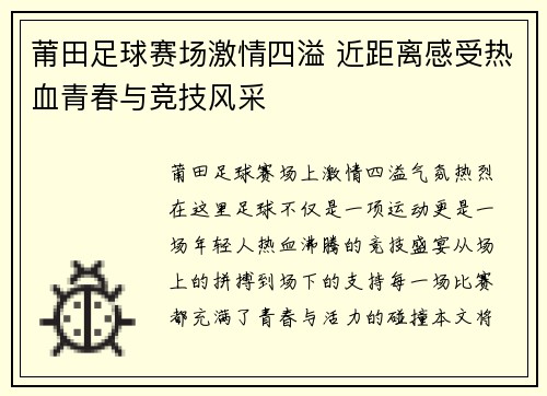 莆田足球赛场激情四溢 近距离感受热血青春与竞技风采